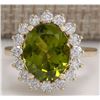 Image 1 : 5.53CTW Natural Green Peridot And Diamond Ring 14K Solid Yellow Gold