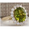 Image 2 : 5.53CTW Natural Green Peridot And Diamond Ring 14K Solid Yellow Gold