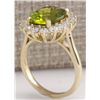 Image 3 : 5.53CTW Natural Green Peridot And Diamond Ring 14K Solid Yellow Gold