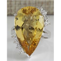 12.50 CTW Natural Yellow Beril And Diamond Ring In 14k Solid White Gold