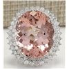 Image 1 : 31.81 CTW Natural Peach Morganite And Diamond Ring In 14K Solid White Gold