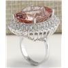 Image 3 : 31.81 CTW Natural Peach Morganite And Diamond Ring In 14K Solid White Gold