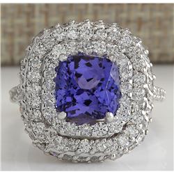 6.88CTW Natural Tanzanite Diamond Ring 14K Solid White Gold