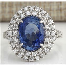 6.31 CTW Natural Ceylon Blue Sapphire And Diamond Ring In 14K White Gold