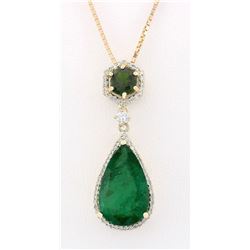 10.00 CTW Natural Emerald And Diamond Pendant In 14k Solid Yellow Gold