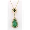 Image 2 : 10.00 CTW Natural Emerald And Diamond Pendant In 14k Solid Yellow Gold
