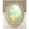 Image 1 : 10.38CTW Natural Opal And Diamond Ring 14K Solid Yellow Gold