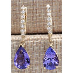 4.65CTW Natural Tanzanite And Diamond Earrings 14K Solid Yellow Gold