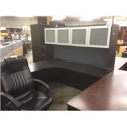 EBONY 6X6' CORNER COMPUTER DESK COMES WITH GLASS FRONT HUTCH