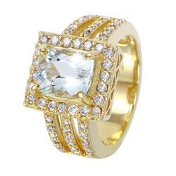 14KT Yellow Gold Aquamarine & Diamond Ring -# 1506