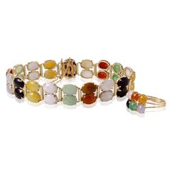 14KT Yellow Gold Jade Ring and Bracelet Set -# 186