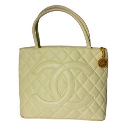 Chanel Quilted Beige Caviar Leather Shoulder Bag -# 482