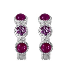 Judith Ripka Sterling Amethyst Hoop Earrings -# 1691
