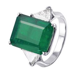 18KT White Gold Emerald & Diamond Ring -# 1001