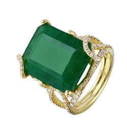 18KT Yellow Gold Emerald & Diamond Ring -# 916