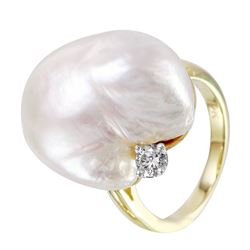 14KT Yellow Gold Diamond & Pearl Ring -# 1357