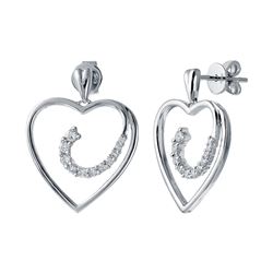 14KT White Gold Diamond Heart Earrings -# 6570