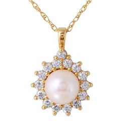 14KT Yellow Gold Pearl & Topaz Necklace -# 2317