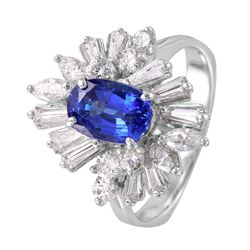 14KT White Gold Sapphire & Diamond Ring -# 986