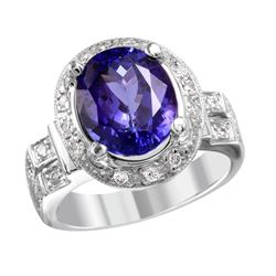 18KT White Gold Tanzanite & Diamond Ring -# 2003