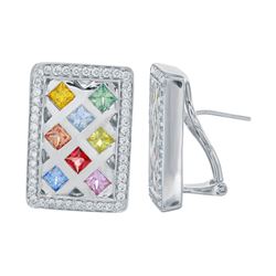 14KT White Gold Multi-Sapphire Earrings  -# 6520-1