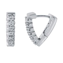 14KT White Gold Diamond Triangle Huggies -# 6594-1