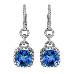 14KT White Gold Topaz & Diamond Earrings -# 2087-13