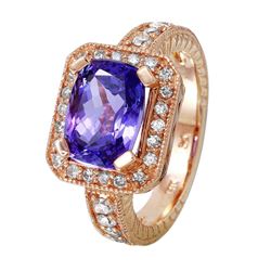 14KT Rose Gold Tanzanite & Diamond Ring -# 1496