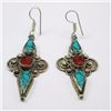 Image 1 : Hand Made Natural Turquoise & Coral Earrings