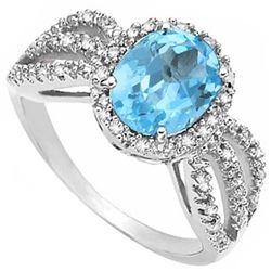 Natural Sky Blue Topaz & Diamond Ring