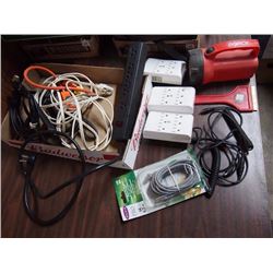 Box Full Of Cable And Related, Outlet Expanders, Ethernet Cable, Light, Power Bar