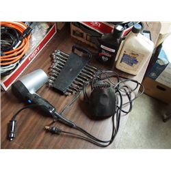 Box Of Misc – Wrench Set, Fuel Stabilizer, Oil, Heater, Blow Dryer