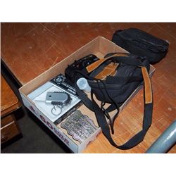 Box Full Of Misc Items, Camera, Lock D-Icer, National Heston Rodeo Belt Buckle 1987