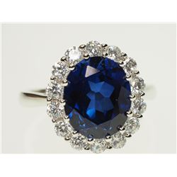 #8-STERLING SILVER SYNTHETIC SAPPHIRE AND CUBIC