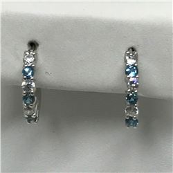 #33-STERLING SILVER BLUE TOPAZ HOOP EARRINGS