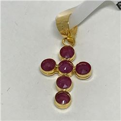 #34-18KT YELLOW GOLD RUBY CROSS PENDANT