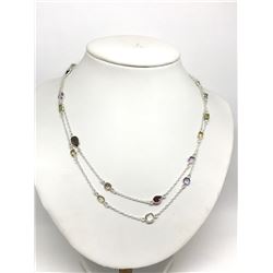 #37-STERLING SILVER MULTI GEMSTONE NECKLACE