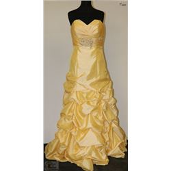 YELLOW DRESS SIZE UNKNOWN WITH GEMS ON FRONT