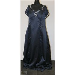 NAVY BLUE BEADED V NECK DRESS