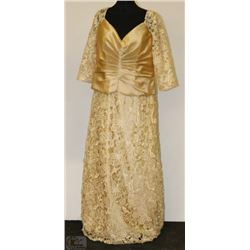 GOLD TONE LACE COVERED 3/4 SLEEVE DRESS