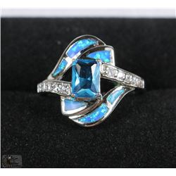 LADIES BLUE ON WHITE GOLD FILLED/PLATED RING SZ 7