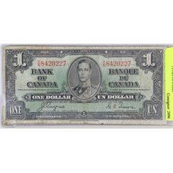 1937 CANADIAN $1 DOLLAR BANK NOTE COYNE/TOWERS
