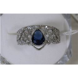 #46-BLUE SAPPHIRE,CZ .925 SOLID SILVER RING