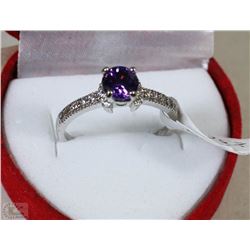 #56-NATURAL AMETHYST ,CZ .925 SOLID SILVER RING
