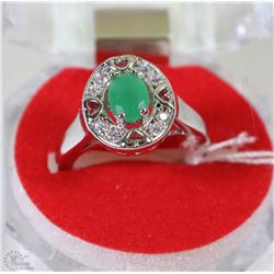 #51-GREEN EMERALD,CZ .925 SOLID SILVER RING