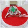 Image 1 : #51-GREEN EMERALD,CZ .925 SOLID SILVER RING