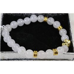 #26-NATURAL JADE BEAD BRACELET 7.5"