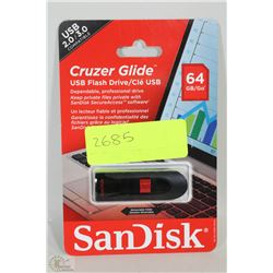 NEW SANDISK 64GB CRUZER GLIDE USB FLASH DRIVE