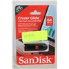 Image 1 : NEW SANDISK 64GB CRUZER GLIDE USB FLASH DRIVE