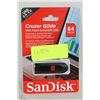 Image 1 : NEW SANDISK 64GB CRUZER GLIDE USB FLASH DRIVE